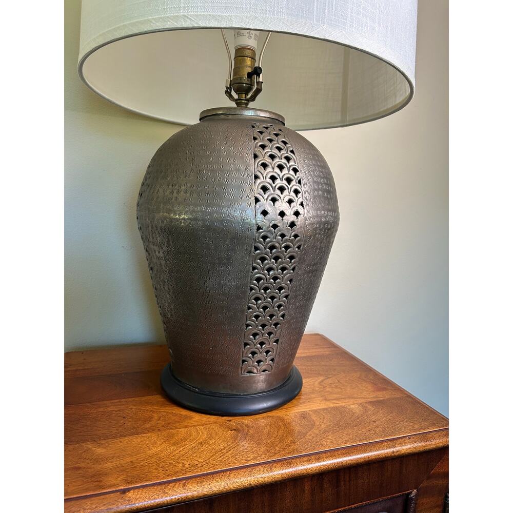 Vtg. Bronze Gold Table Lamp, Textured Metal Base, Contemporary Rustic Lamp, MCM - Picture 16 of 16